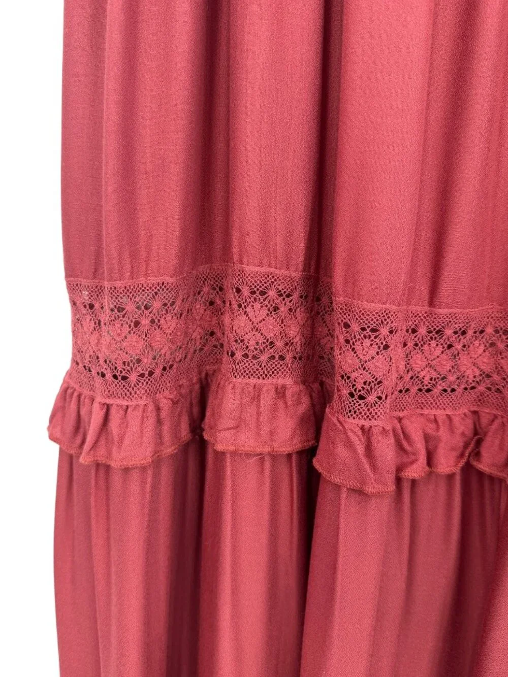 Free People Lace Trim Tiered Ruffle Maxi Slip Dress M | Whimsical Ethereal Boho - Picture 11 of 16